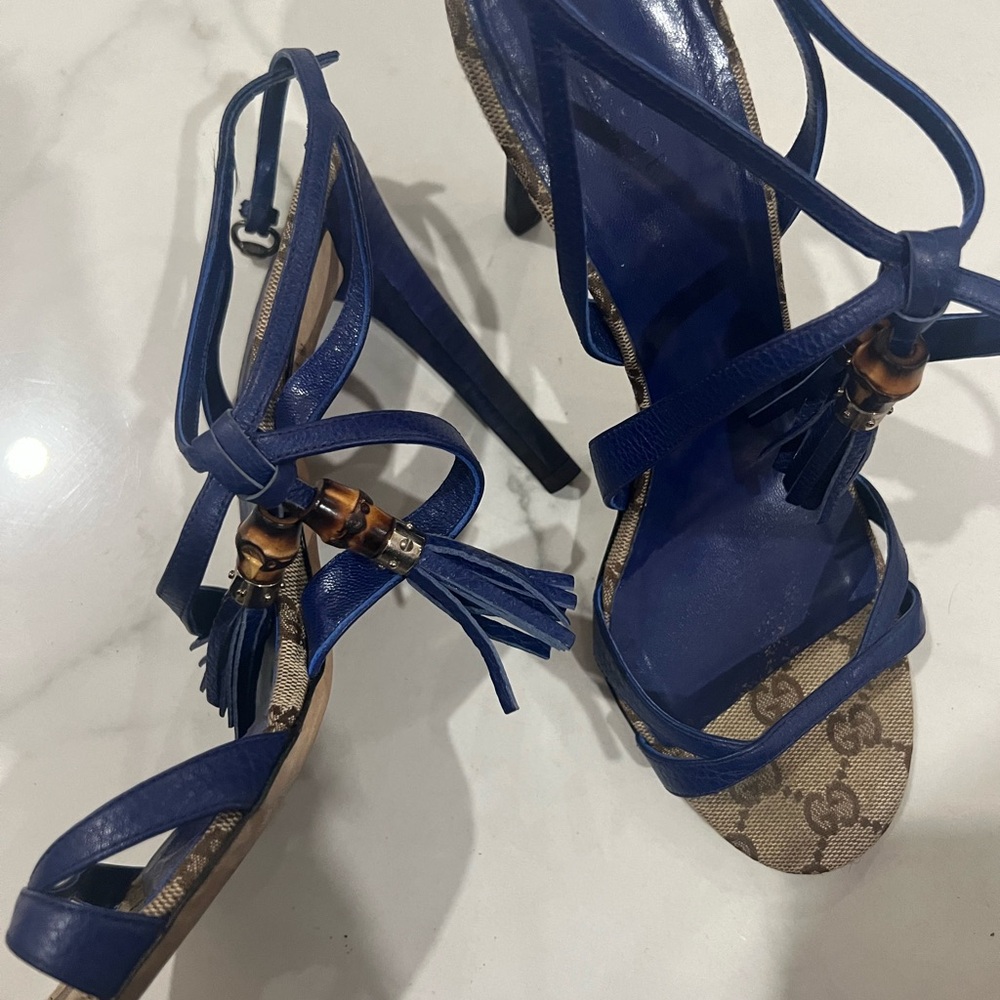 Gucci Blue Leather Strappy Heels - Picture 7 of 11